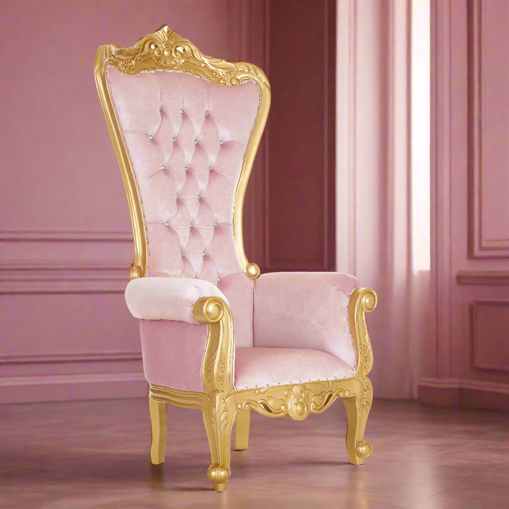 "Queen Tiffany 3.0" Throne Chair - Light Pink Velvet / Gold