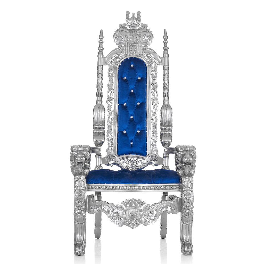 "King David" Lion Throne Chair - Royal Blue / Silver