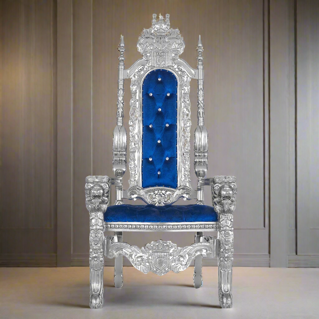 "King David" Lion Throne Chair - Royal Blue / Silver