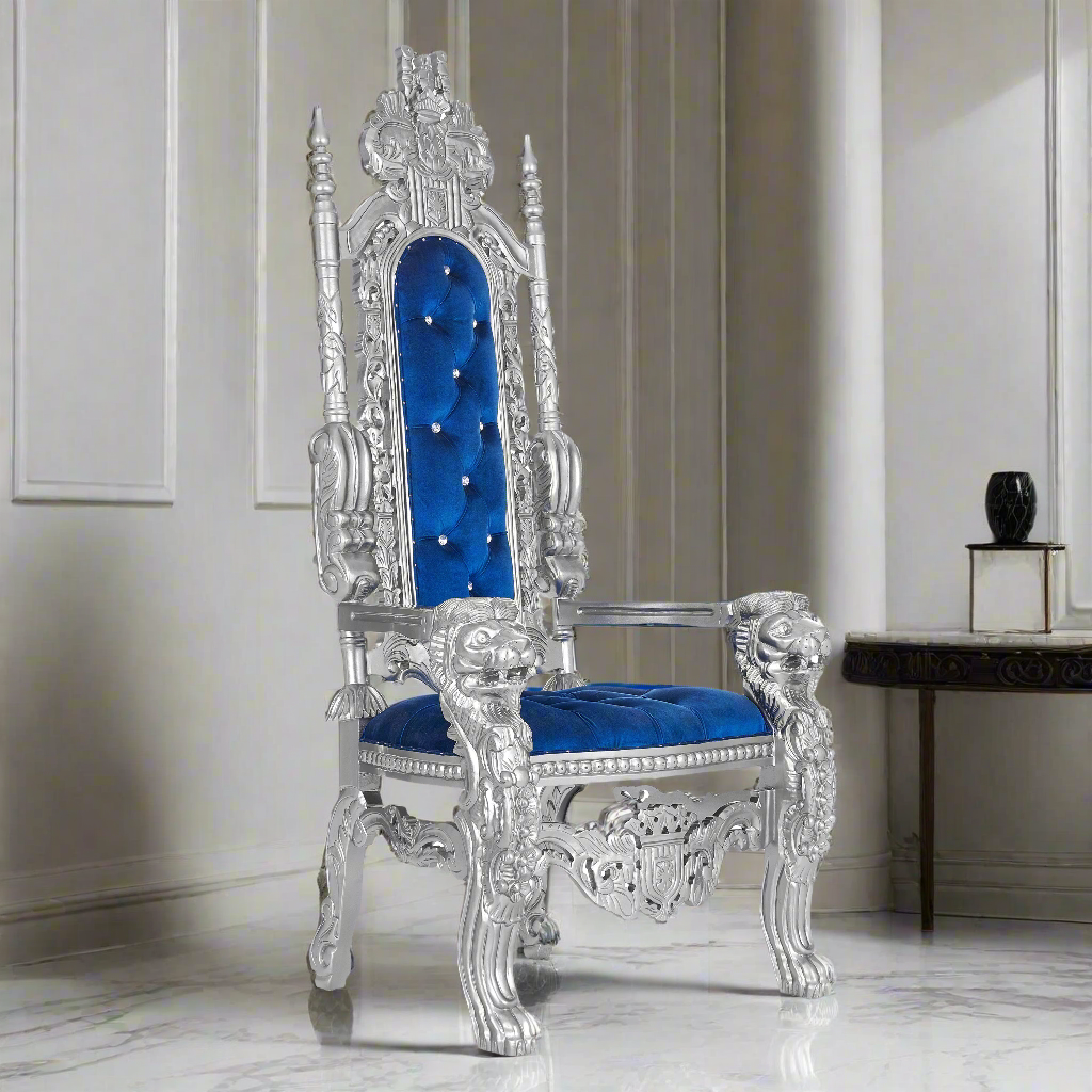 "King David" Lion Throne Chair - Royal Blue / Silver