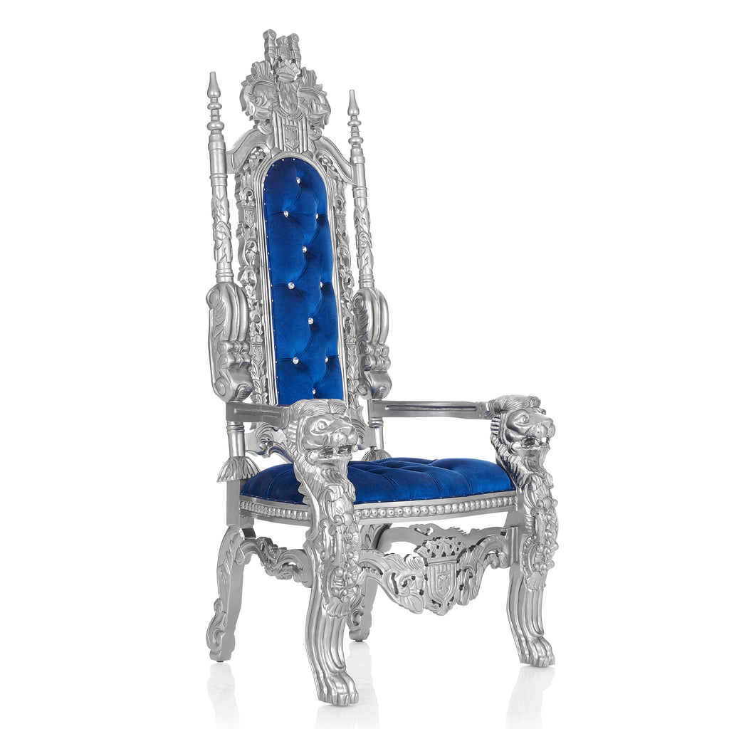 "King David" Lion Throne Chair  - Royal Blue / Silver