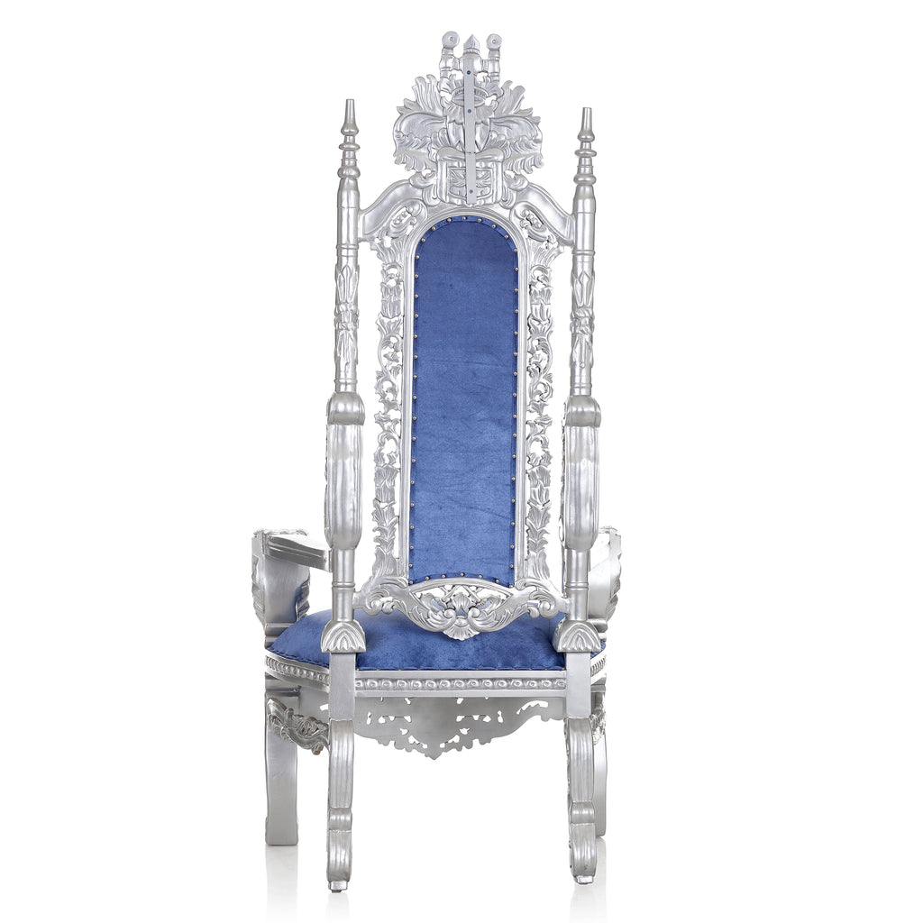 "King David" Lion Throne Chair - Satin Blue Velvet / Silver