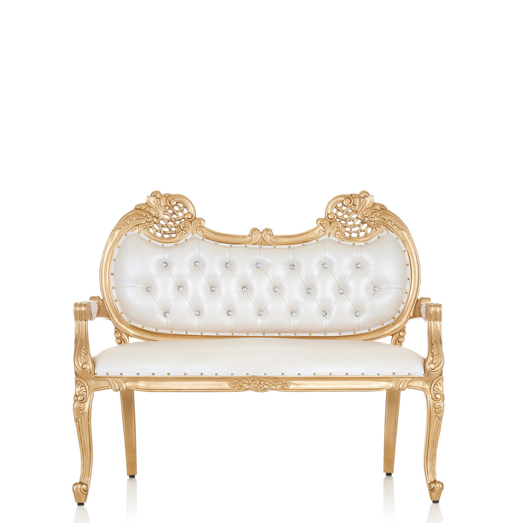 "Adela" Royal Sofa Bench- White / Gold