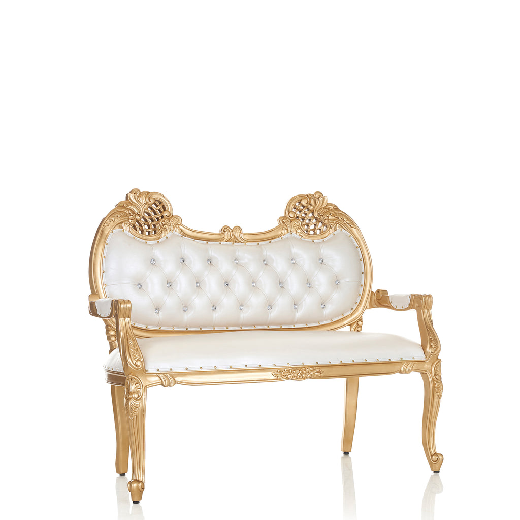 "Adela" Royal Sofa Bench- White / Gold