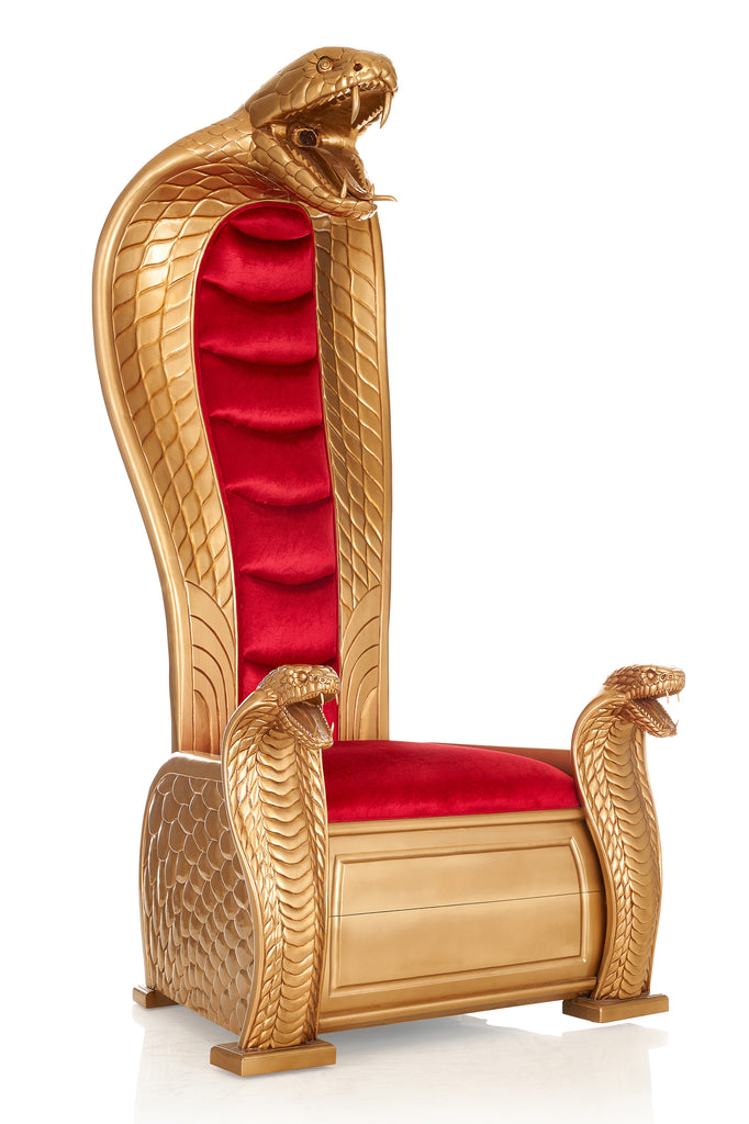 "King Cobra II" Throne Chair - Red Velvet / Gold