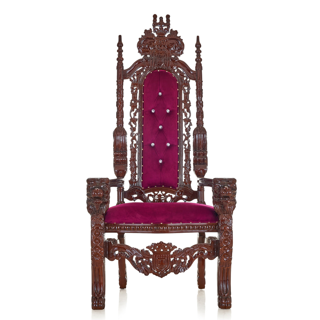 "King David" Lion Throne Chair - Plum Velvet / Brown