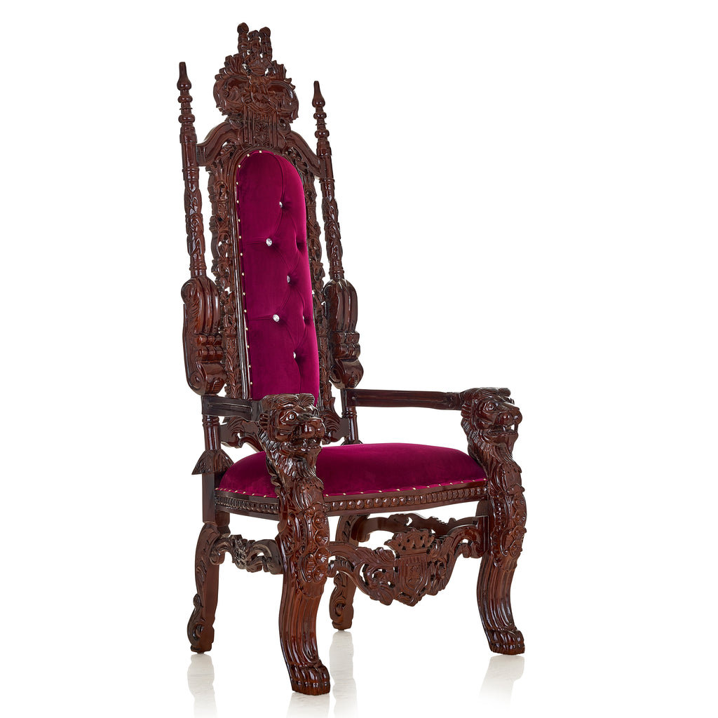 "King David" Lion Throne Chair - Plum Velvet / Brown