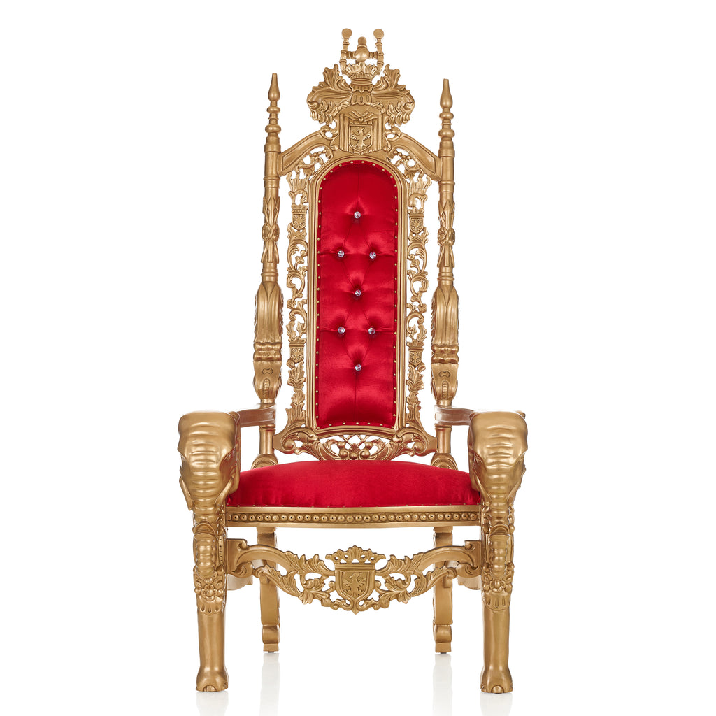 "King David" Elephant Throne Chair - Red Velvet / Gold