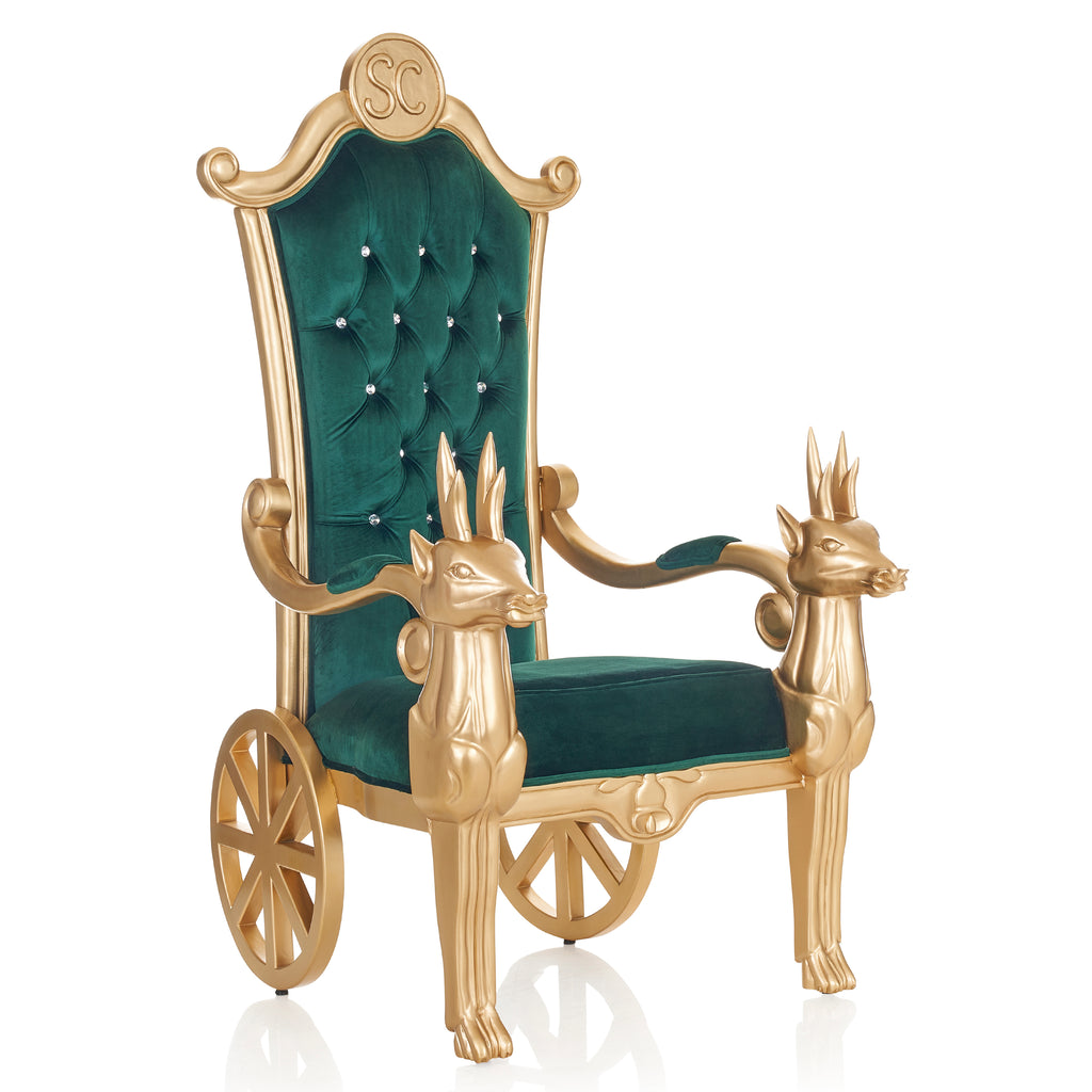 “Santa" Reindeer Throne Chair - Green Velvet / Gold