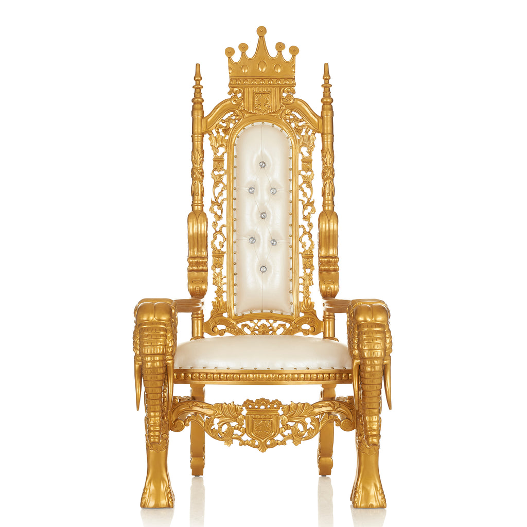 "King David" Elephant Throne Chair - White / Gold