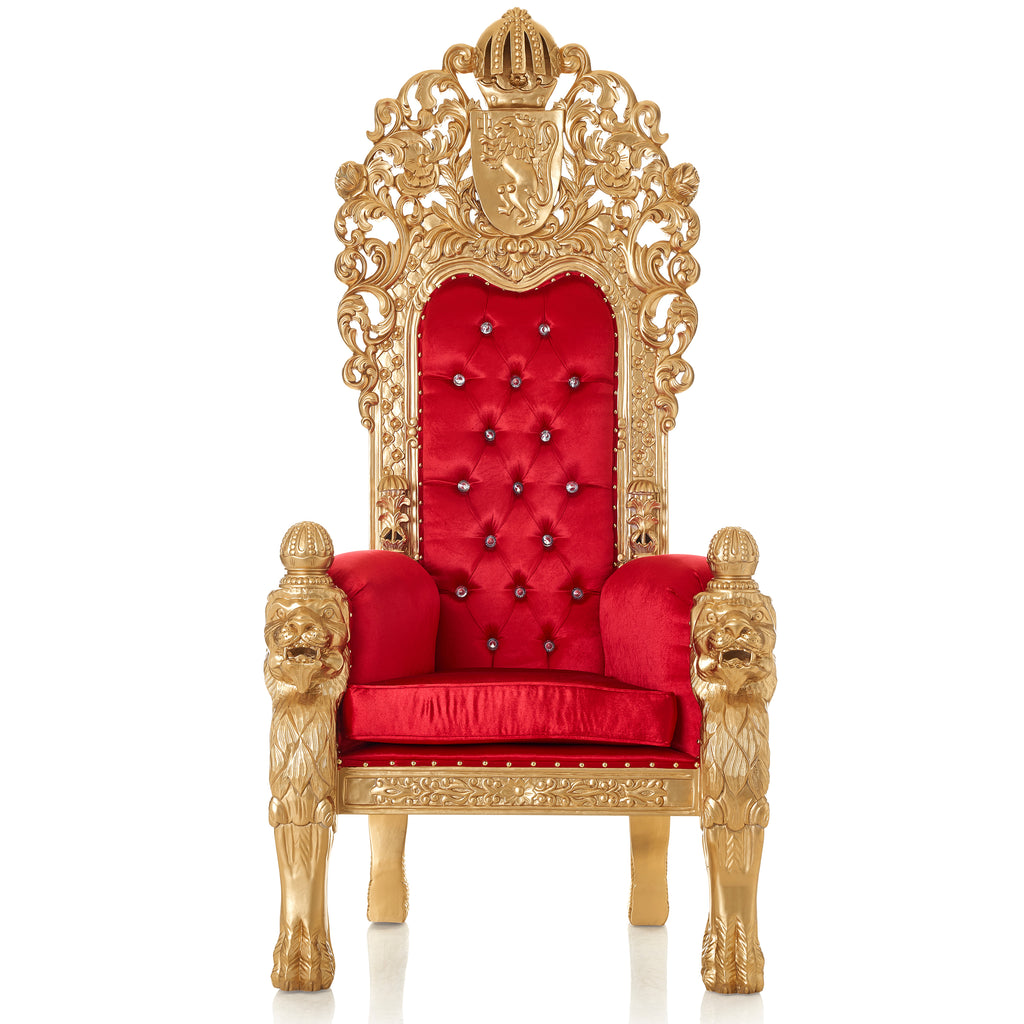 "King Edward 77"" Throne Chair - Red Velvet / Gold
