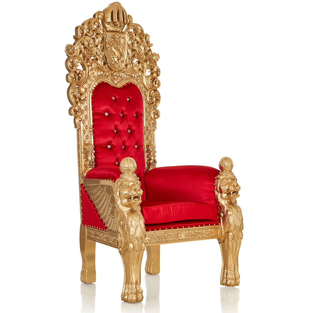 "King Edward 77"" Throne Chair - Red Velvet / Gold