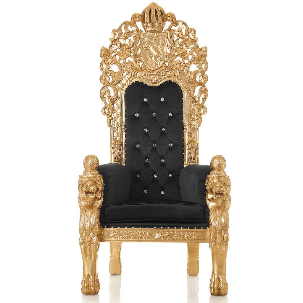 "King Edward 77"" Throne Chair - Black Velvet / Gold