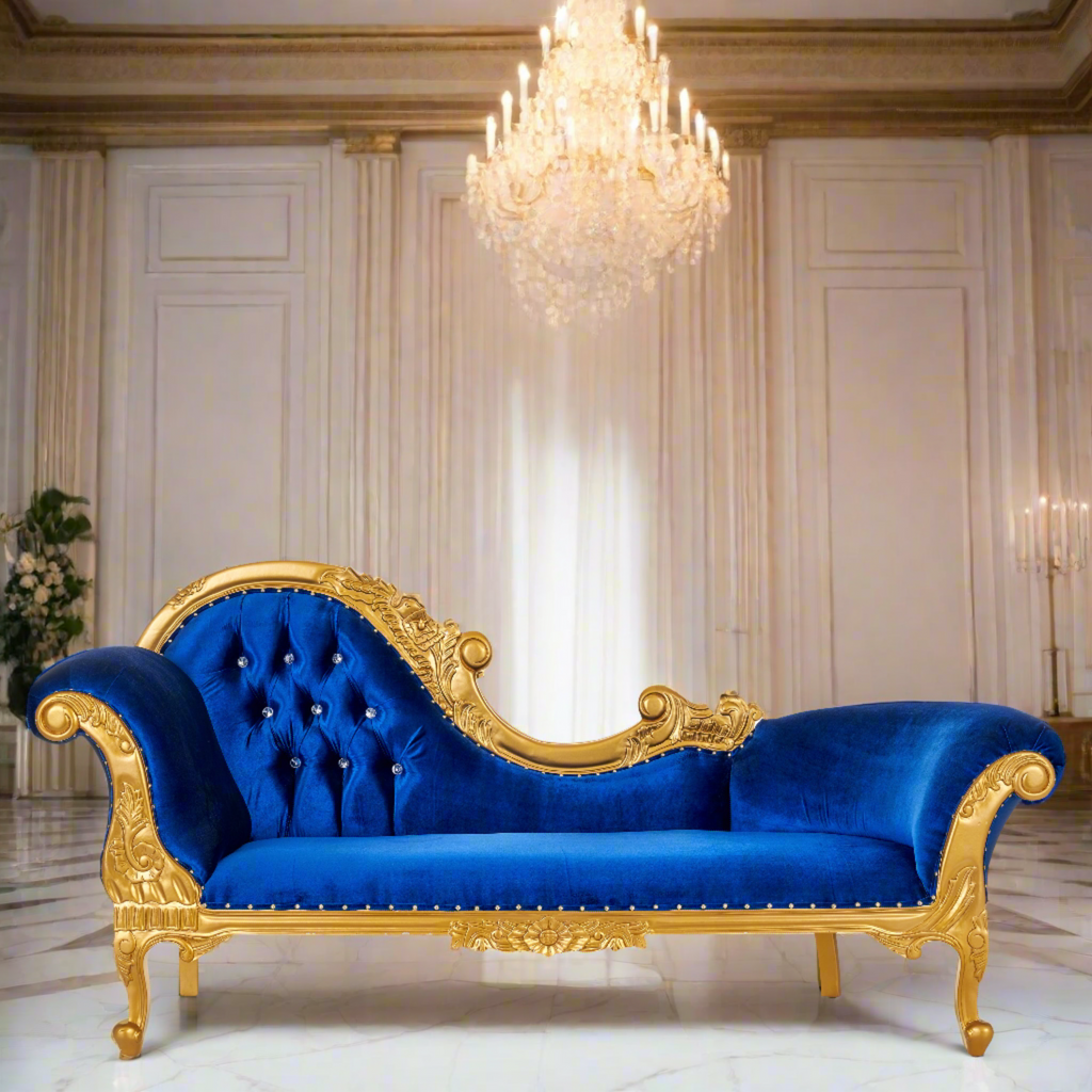 "Cleopatra" Royal Chaise Lounge - Blue Velvet / Gold