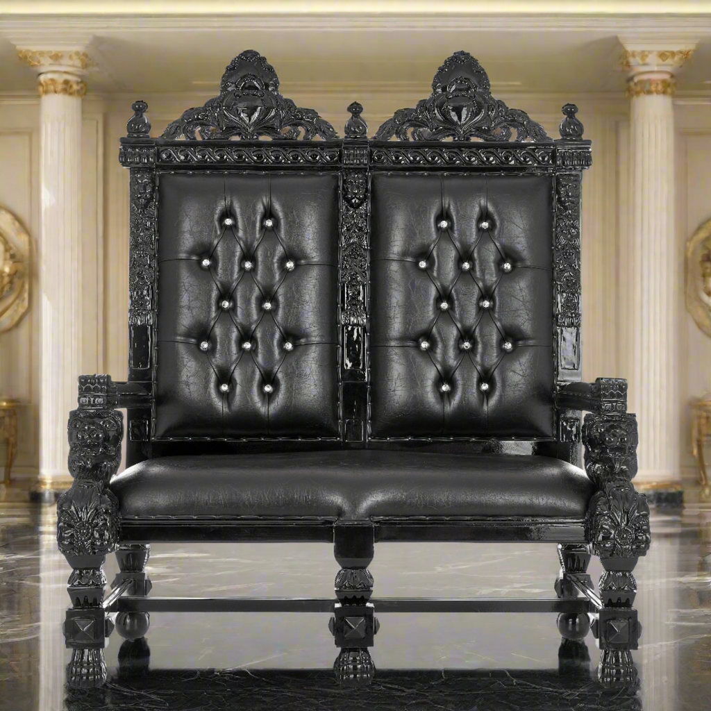"King Samuel" Lion Love Seat Throne Chair - Black / Black