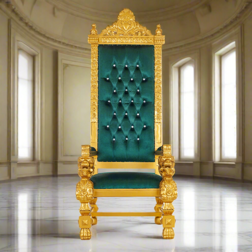 "King Kong" 88" Throne Chair - Green Velvet / Gold