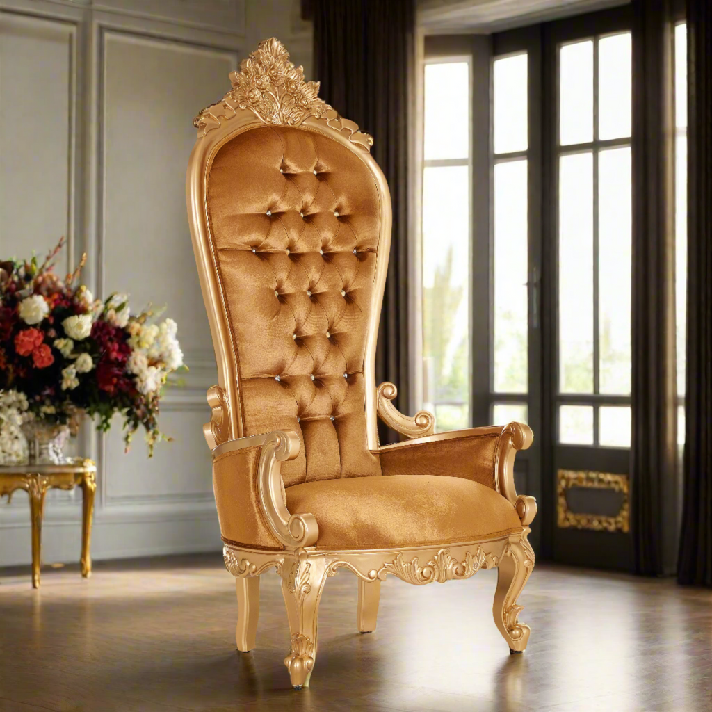 "Queen Shelby" Throne Chair - Gold Velvet / Gold