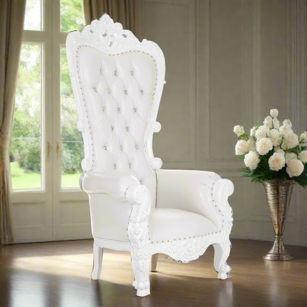 "Tamira" Queen Throne Chair - White / White