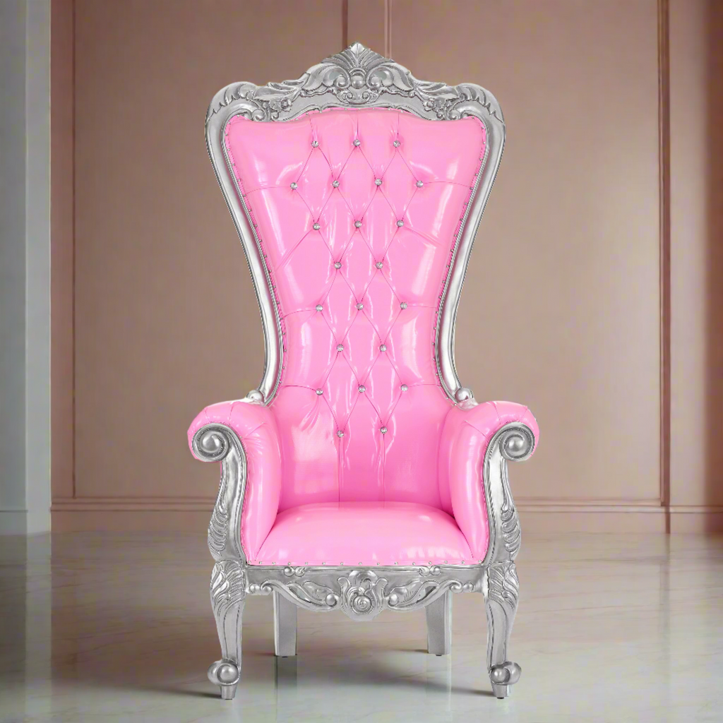 "Queen Tiffany 3.0" Throne Chair - Glossy Pink / Silver