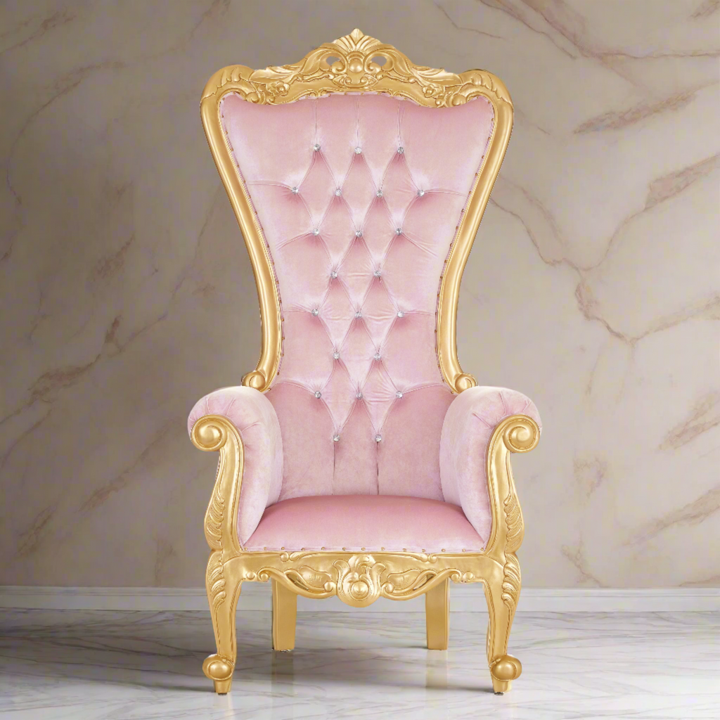 "Queen Tiffany 3.0" Throne Chair - Light Pink Velvet / Gold