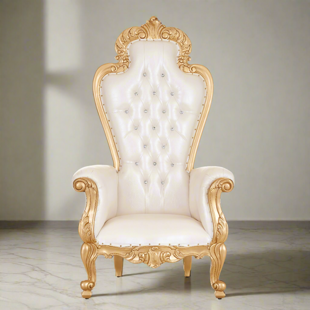 "Reina" Royal Arm Throne Chair - White / Gold