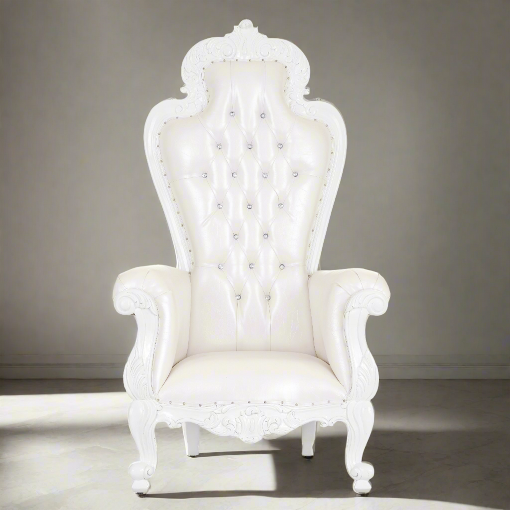 "Reina" Royal Arm Throne Chair - White / White