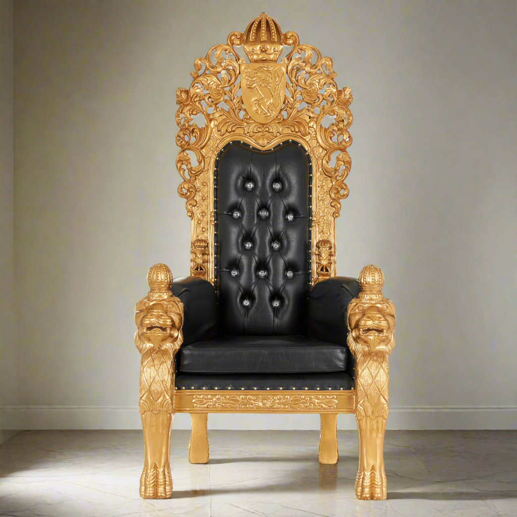 "King Edward 77"" Throne Chair - Black / Gold
