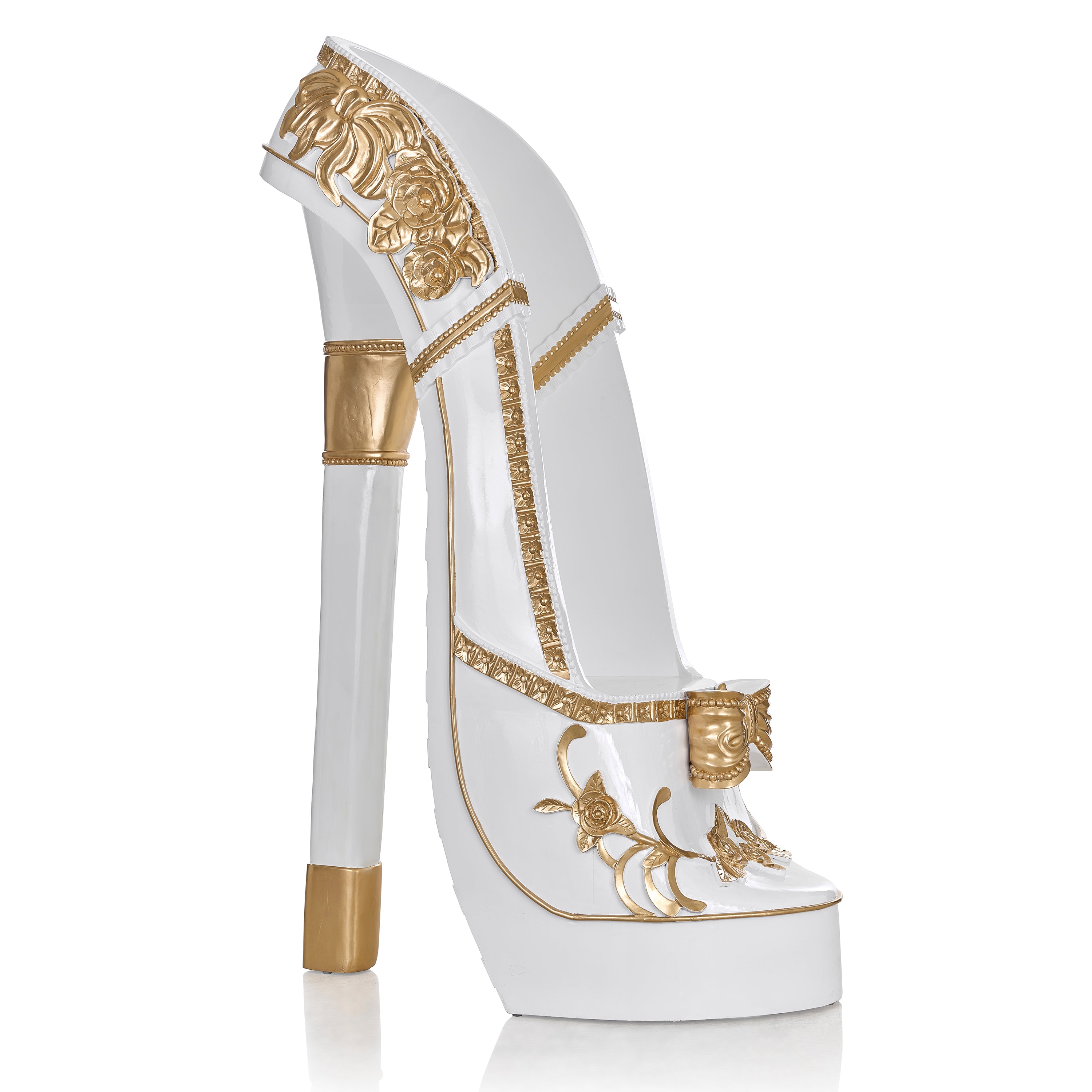 white and gold high heels