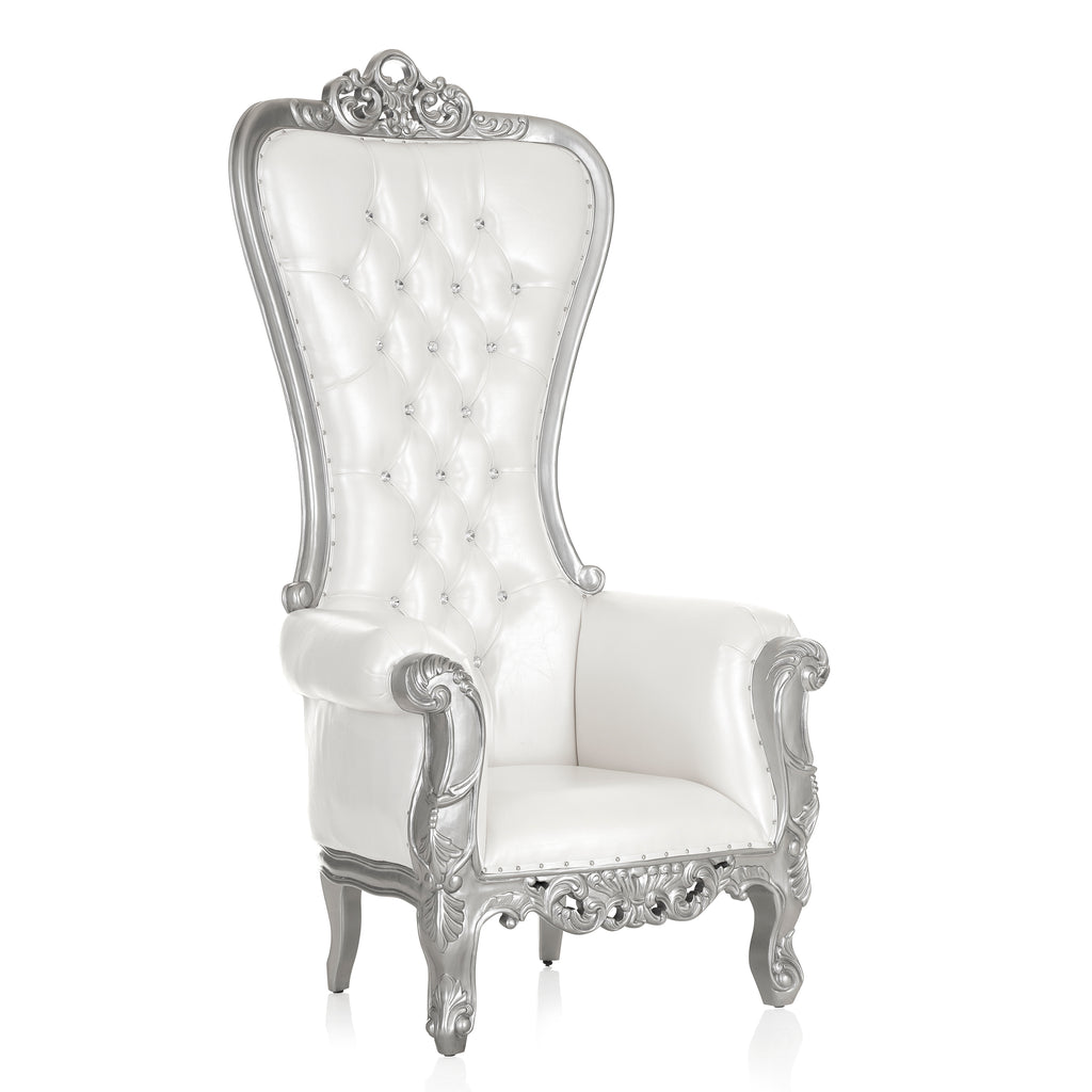 "Diana" Queen Throne Chair - White / Silver