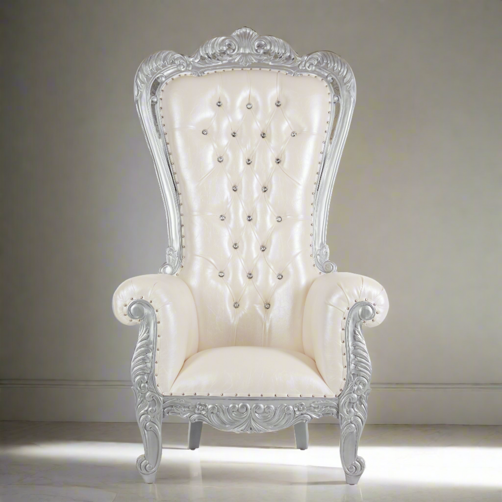 "Queen Adrianna" Royal Throne Chair - White / Silver