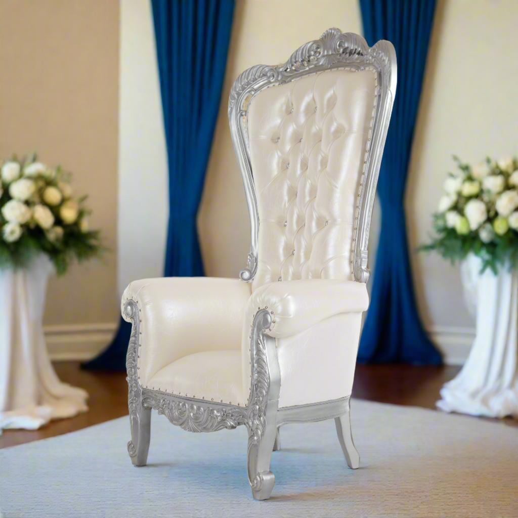 "Queen Adrianna" Royal Throne Chair - White / Silver