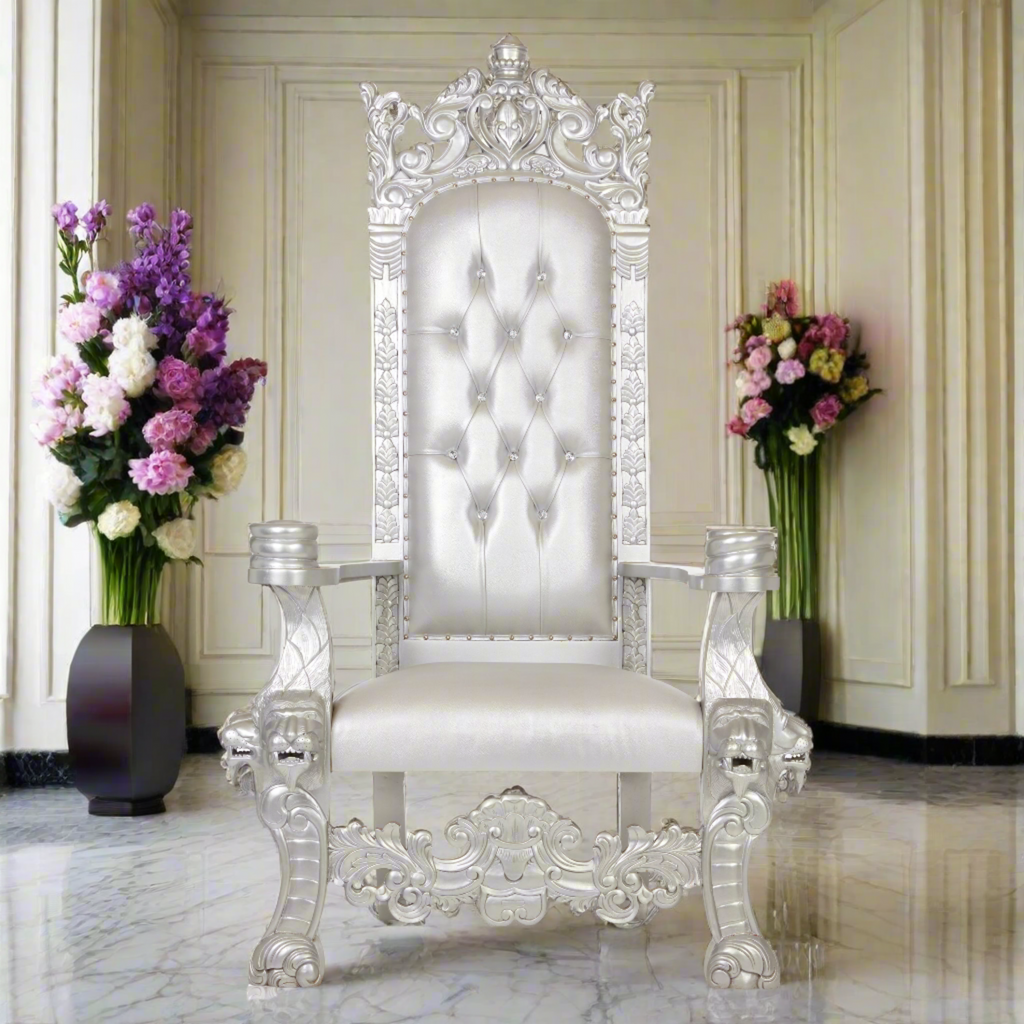 "King Solomon" Royal Throne Chair - Silver / Silver