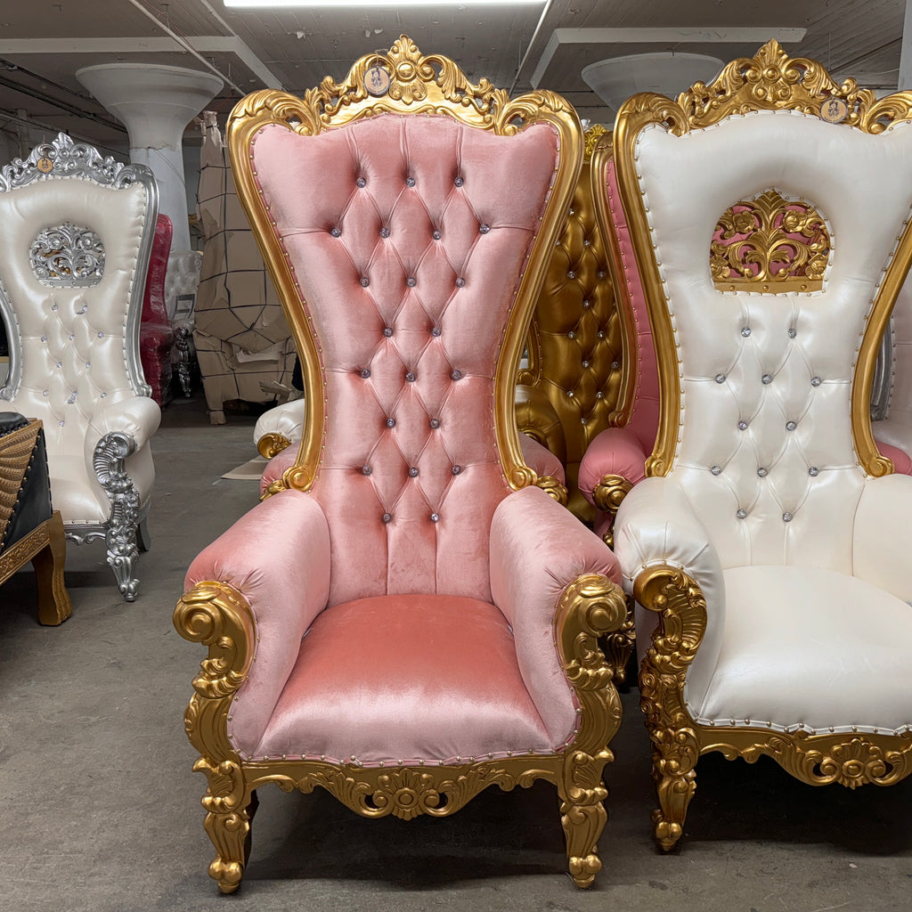 "Queen Tiffany" Throne Chair - Light Pink Velvet / Gold