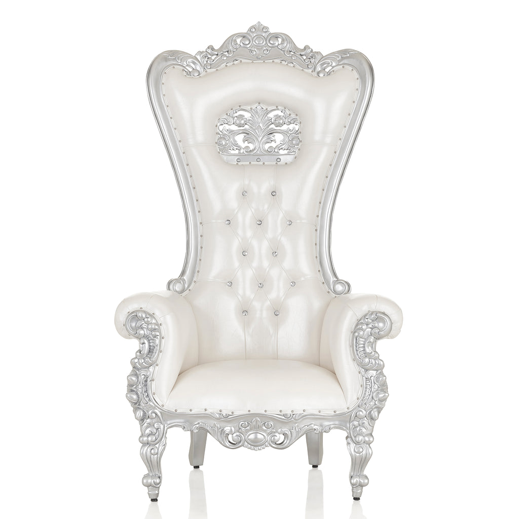 "Flower Crown Tiffany" Throne Chair - White / Silver