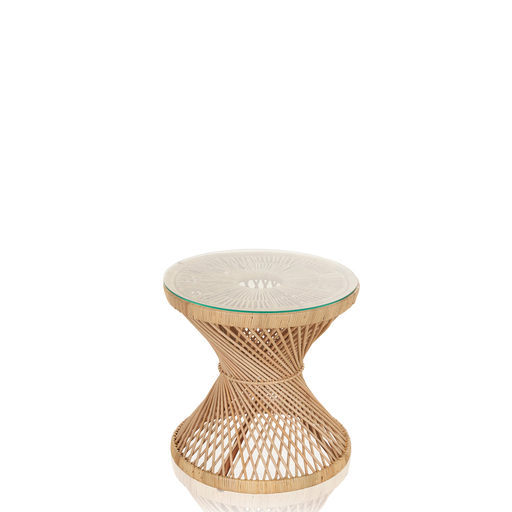 Rattan Accent Glass Top Table - Natural
