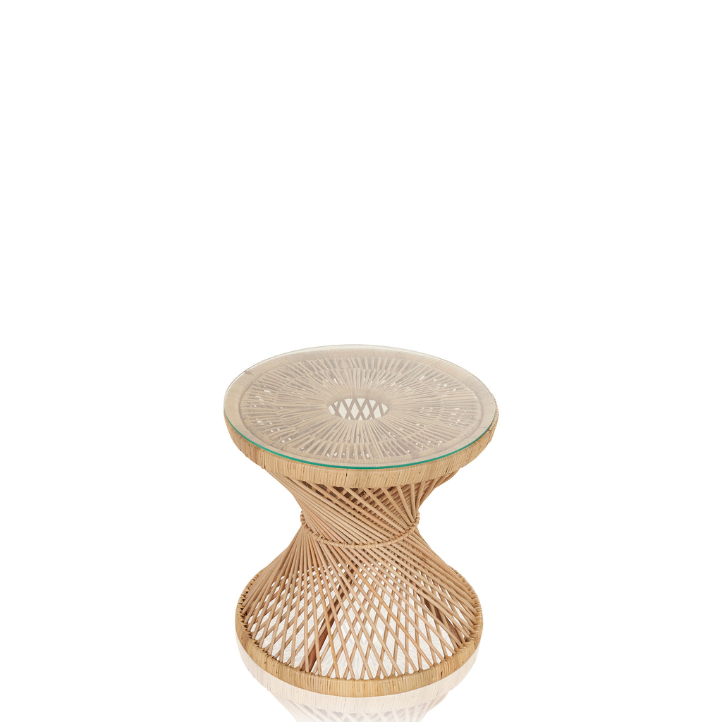 Rattan Accent Glass Top Table - Natural