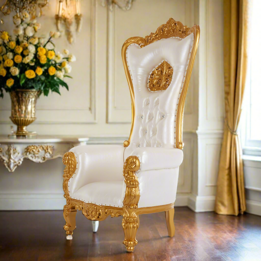 "Flower Crown Tiffany" Throne Chair - White / Gold