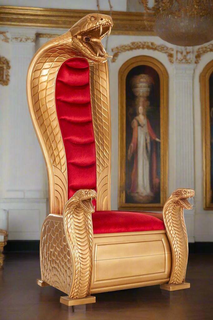 "King Cobra II" Throne Chair - Red Velvet / Gold