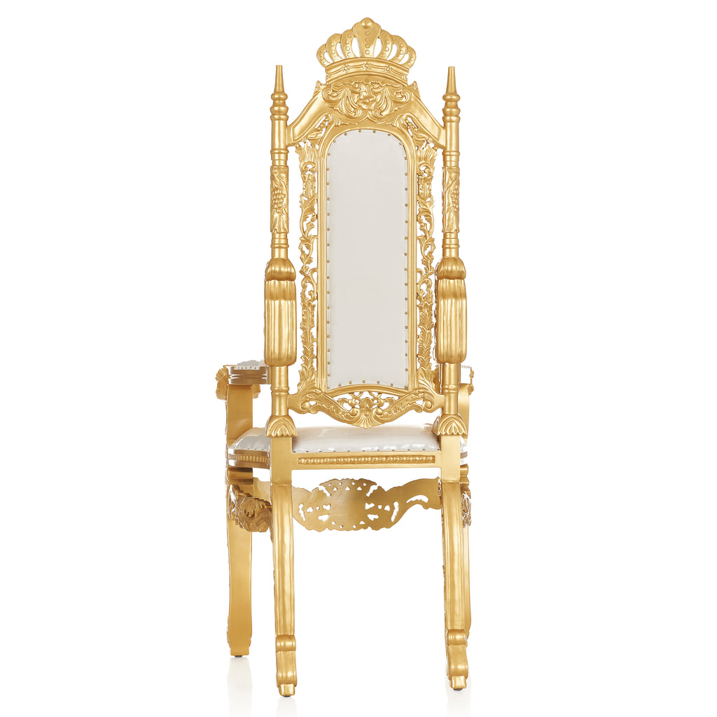 "Elijah The Prophet" Throne Chair With Stool  - White Velvet / Gold