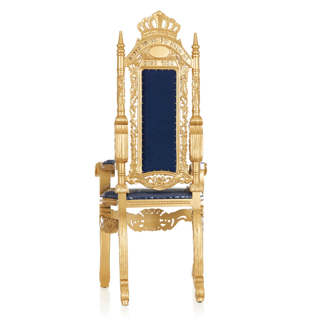 "Elijah The Prophet" Throne Chair With Stool  - Blue Velvet / Gold