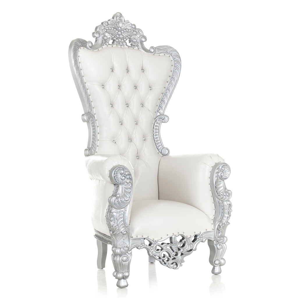 "Queen Elizabeth" Throne Chair - White / Silver