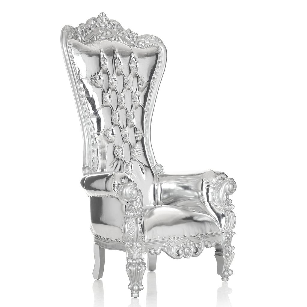 "Queen Tiffany" Throne Chair - Silver Metallic / Silver
