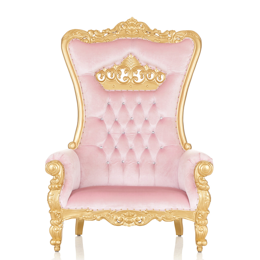 “Crown Tiffany" Extra Wide Throne Chair - Light Pink Velvet / Gold