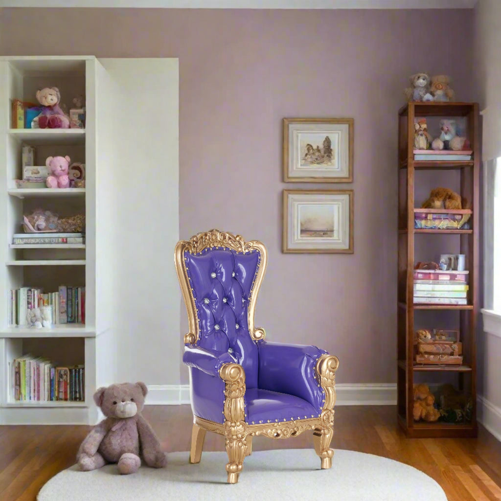 "Mini Tiffany 36" Kids Throne Chair - Glossy Purple / Gold