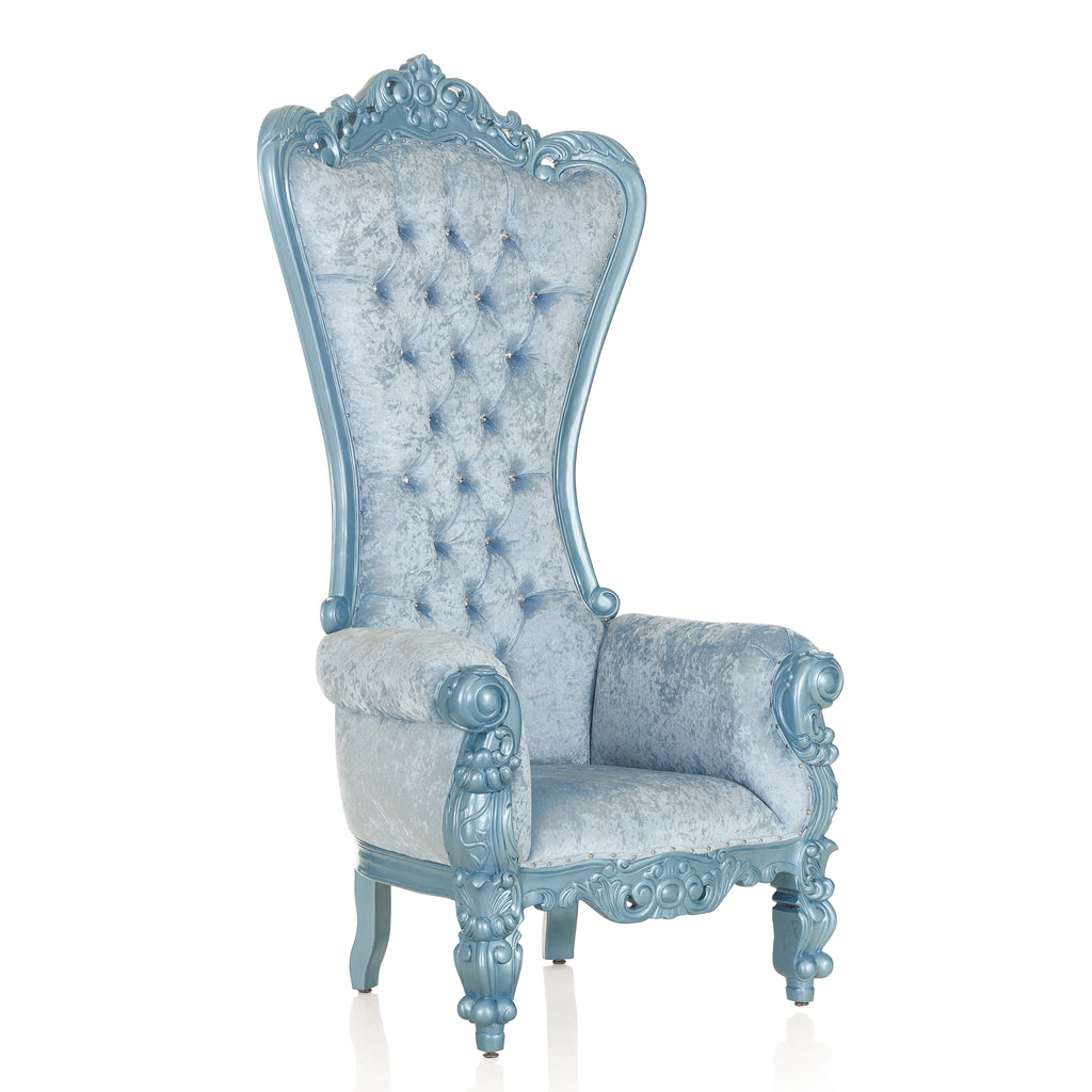 "Queen Tiffany 2.0" Throne Chair - Light Blue Velvet / Blue