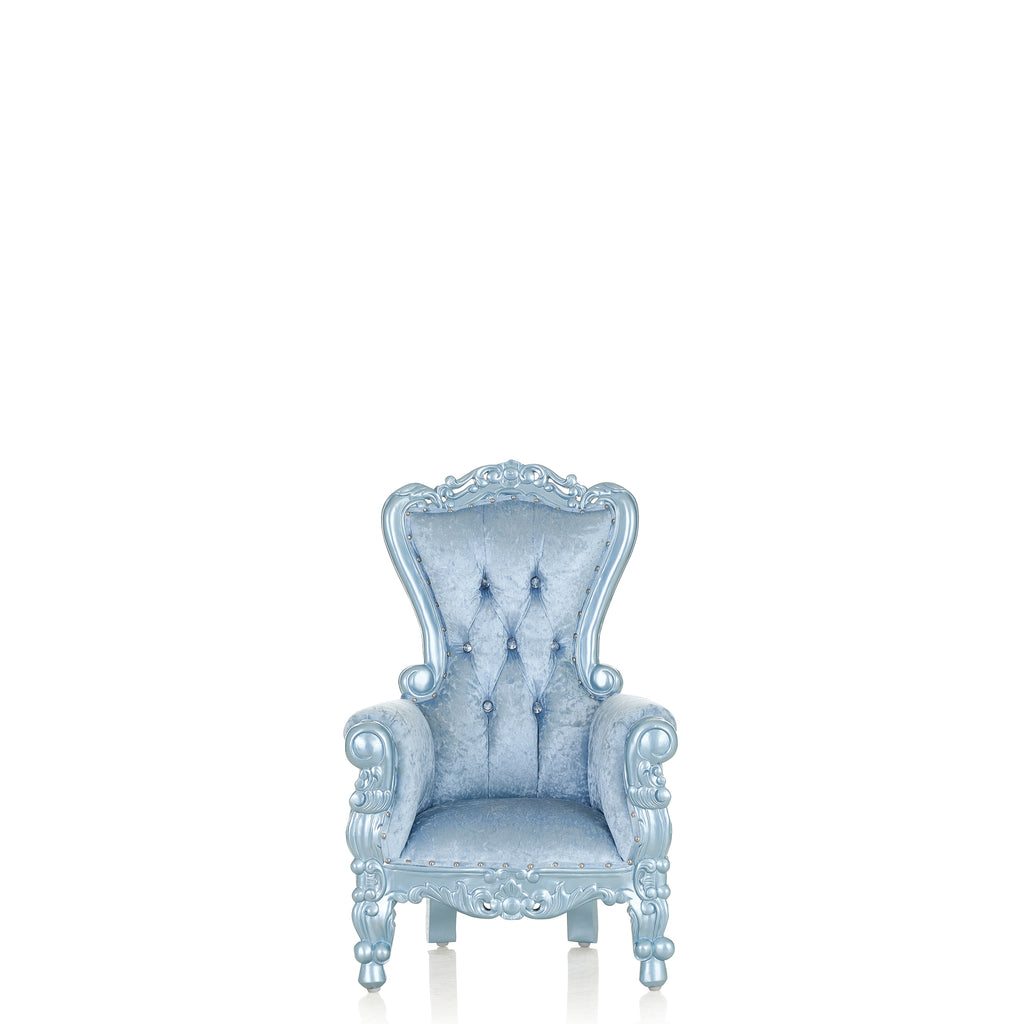 “Mini Tiffany 33" Kids Throne Chair - Light Blue Velvet / Light Blue