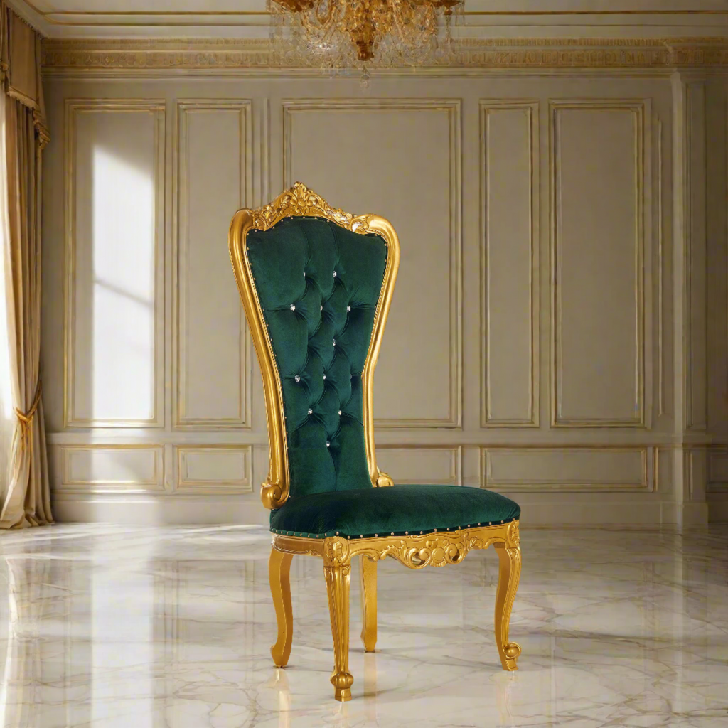 "Valentina" Accent Armless Throne Chair - Green Velvet / Gold