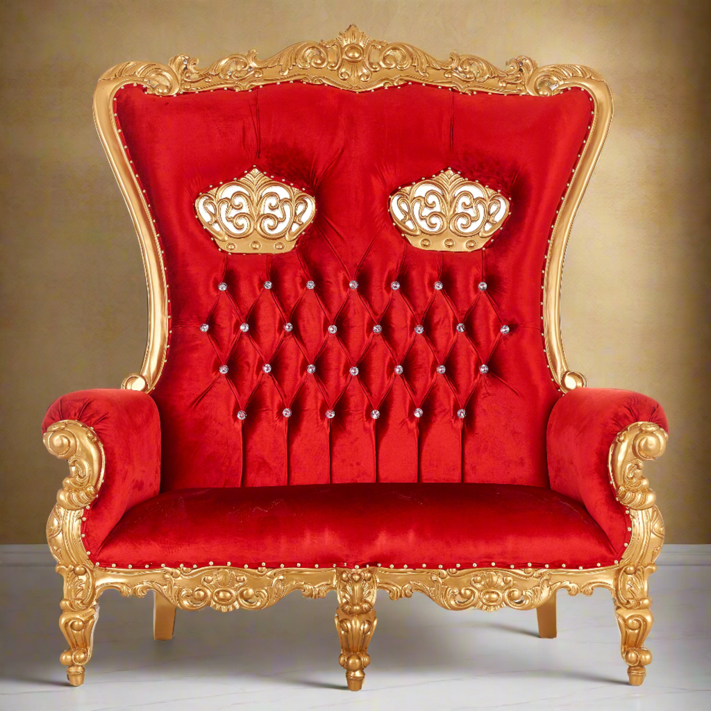 "Crown Tiffany" Love Seat Throne - Red Velvet / Gold