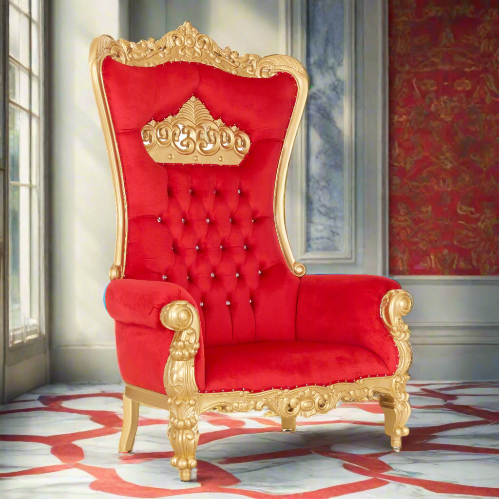 “Crown Tiffany" Extra Wide Throne Chair - Red / Gold