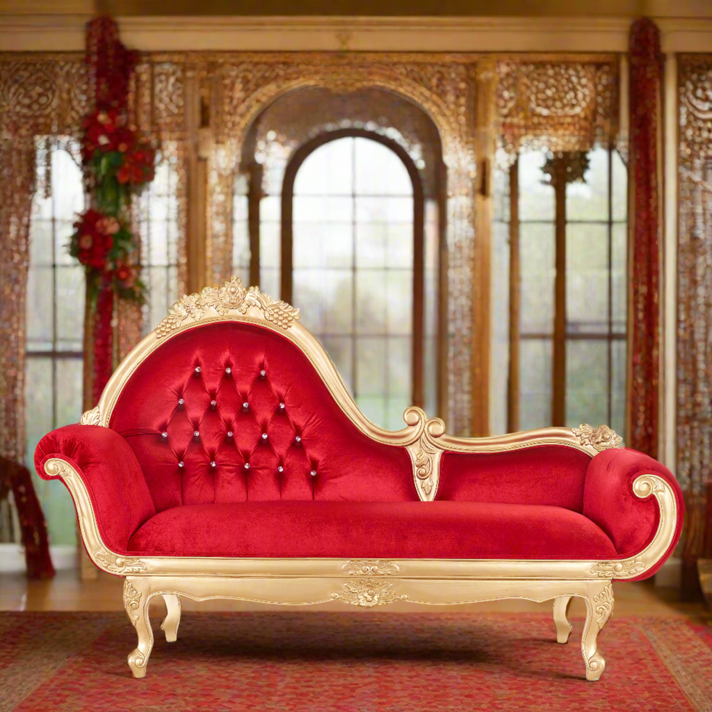 "Charlotte" Royal Chaise Lounge Red Velvet / Gold